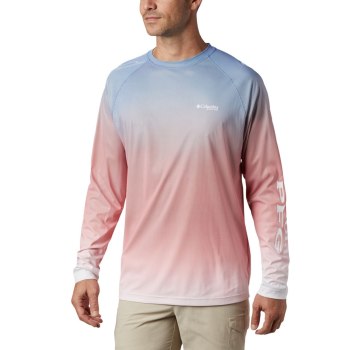 Columbia PFG Terminal Deflector Printed Long Sleeve, Sudaderas Azules Para Hombre | 620597-FEH